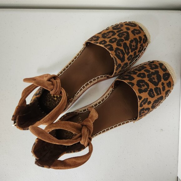 Vince Camuto Binadee Ankle Tie Low Platform Espadrilles Leopard Print Size 8M - Picture 7 of 9